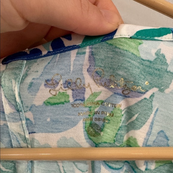 Lilly Pulitzer Kenzie vibrant Blue and Green 3/4 sleeve pima cotton dress - Picture 6 of 6